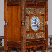 Howell & James In the style of Lewis Foreman Day. A Small Aesthetic Movement Walnut Mantle Clock - Thumbnail 14