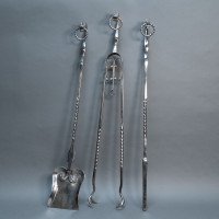 A Set of Arts & Crafts Cotswold School Polished Steel Hand Wrought Fire Utensils - Thumbnail 2