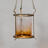 Arts & Crafts Brass Lantern with Subtle Bronze Tinged Shade - Thumbnail 3