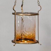 Arts & Crafts Brass Lantern with Subtle Bronze Tinged Shade - Thumbnail 2