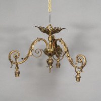 An Arts & Crafts Three-branch Brass Ceiling Light - Thumbnail 2