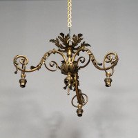 Arts & Crafts Three-branch Brass Ceiling Light - Thumbnail 11
