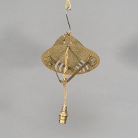 Arts & Crafts Brass Wall Light with Owl Finial and Pierced Fan Shade c.1900 - Thumbnail 2