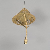 Arts & Crafts Brass Wall Light with Owl Finial and Pierced Fan Shade c.1900 - Thumbnail 3