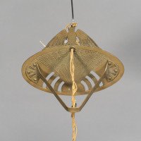 Arts & Crafts Brass Wall Light with Owl Finial and Pierced Fan Shade c.1900 - Thumbnail 8