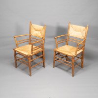 Philip Webb Attributed, Morris & Co., a Scarce Pair of Beech Sussex Armchairs - Thumbnail 3