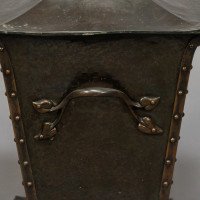 Arts & Crafts Copper Conical Coal Bucket & Lid, with Hand Hammered Sun Rise - Thumbnail 13