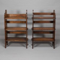 Liberty & Co., a Pair of 'the Radley Portable Bookcase', Solid Oak with Trefoil Details - Thumbnail 2