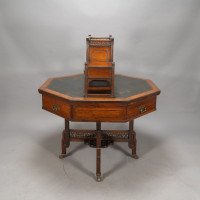 Thomas Jeckyll Attributed, Made by William Walker & Sons. Rare Anglo-Japanese Octagonal Walnut Partner Desk - Thumbnail 5