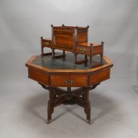 Thomas Jeckyll Attributed, Made by William Walker & Sons. Rare Anglo-Japanese Octagonal Walnut Partner Desk - Thumbnail 4