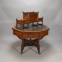 Thomas Jeckyll Attributed, Made by William Walker & Sons. Rare Anglo-Japanese Octagonal Walnut Partner Desk - Thumbnail 6