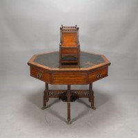 Thomas Jeckyll Attributed, Made by William Walker & Sons. Rare Anglo-Japanese Octagonal Walnut Partner Desk - Thumbnail 9