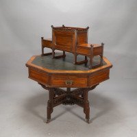 Thomas Jeckyll Attributed, Made by William Walker & Sons. Rare Anglo-Japanese Octagonal Walnut Partner Desk - Thumbnail 8