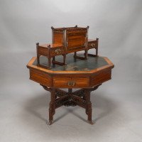 Thomas Jeckyll Attributed, Made by William Walker & Sons. Rare Anglo-Japanese Octagonal Walnut Partner Desk - Thumbnail 10