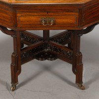 Thomas Jeckyll Attributed, Made by William Walker & Sons. Rare Anglo-Japanese Octagonal Walnut Partner Desk - Thumbnail 25