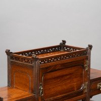 Thomas Jeckyll Attributed, Made by William Walker & Sons. Rare Anglo-Japanese Octagonal Walnut Partner Desk - Thumbnail 16