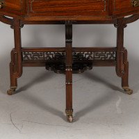 Thomas Jeckyll Attributed, Made by William Walker & Sons. Rare Anglo-Japanese Octagonal Walnut Partner Desk - Thumbnail 23
