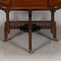 Thomas Jeckyll Attributed, Made by William Walker & Sons. Rare Anglo-Japanese Octagonal Walnut Partner Desk - Thumbnail 24