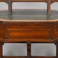 Thomas Jeckyll Attributed, Made by William Walker & Sons. Rare Anglo-Japanese Octagonal Walnut Partner Desk - Thumbnail 29