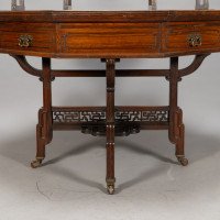 Thomas Jeckyll Attributed, Made by William Walker & Sons. Rare Anglo-Japanese Octagonal Walnut Partner Desk - Thumbnail 22