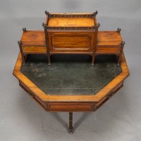 Thomas Jeckyll Attributed, Made by William Walker & Sons. Rare Anglo-Japanese Octagonal Walnut Partner Desk - Thumbnail 12