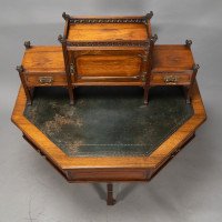 Thomas Jeckyll Attributed, Made by William Walker & Sons. Rare Anglo-Japanese Octagonal Walnut Partner Desk - Thumbnail 11
