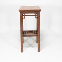 E. W. Godwin Probably Made by William Watt. An Anglo-Japanese Oak & Lattice Statue Stand with Wide Inlaid Top - Thumbnail 7