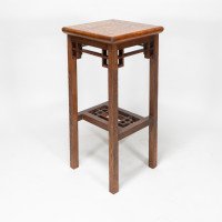 E. W. Godwin Probably Made by William Watt. Anglo-Japanese Oak & Lattice Statue Stand with Wide Inlaid Top - Thumbnail 6