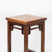 E. W. Godwin Probably Made by William Watt. An Anglo-Japanese Oak & Lattice Statue Stand with Wide Inlaid Top - Thumbnail 8