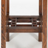 E. W. Godwin Probably Made by William Watt. Anglo-Japanese Oak & Lattice Statue Stand with Wide Inlaid Top - Thumbnail 11