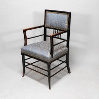 H. W. Batley or E. W. Godwin for Collinson & Lock Attributed. Aesthetic Movement Ebonised Walnut Armchair - Thumbnail 3