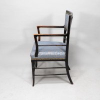 H. W. Batley or E. W. Godwin for Collinson & Lock Attributed. Aesthetic Movement Ebonised Walnut Armchair - Thumbnail 4