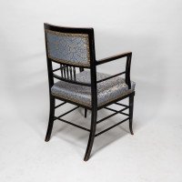 H. W. Batley or E. W. Godwin for Collinson & Lock Attributed. Aesthetic Movement Ebonised Walnut Armchair - Thumbnail 6