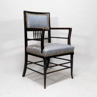H. W. Batley or E. W. Godwin for Collinson & Lock Attributed. Aesthetic Movement Ebonised Walnut Armchair - Thumbnail 14