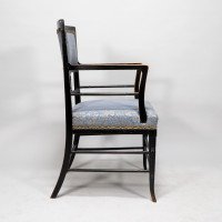 H. W. Batley or E. W. Godwin for Collinson & Lock Attributed. Aesthetic Movement Ebonised Walnut Armchair - Thumbnail 16