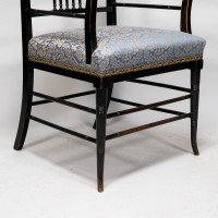 H. W. Batley or E. W. Godwin for Collinson & Lock Attributed. Aesthetic Movement Ebonised Walnut Armchair - Thumbnail 18
