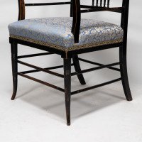 H. W. Batley or E. W. Godwin for Collinson & Lock Attributed. Aesthetic Movement Ebonised Walnut Armchair - Thumbnail 19