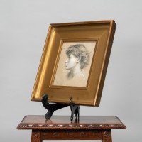 Sir Edward J. Poynter. A Pre-Raphaelite Charcoal Study of a Young Girl In the style of Edward Burne Jones - Thumbnail 4