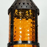A Large Arts & Crafts Iron Lantern Retaining the Original Dappled Amber Shade - Thumbnail 4