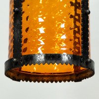 A Large Arts & Crafts Iron Lantern Retaining the Original Dappled Amber Shade - Thumbnail 5