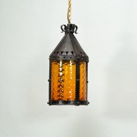 A Large Arts & Crafts Iron Lantern Retaining the Original Dappled Amber Shade - Thumbnail 2