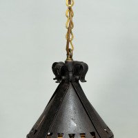A Large Arts & Crafts Iron Lantern Retaining the Original Dappled Amber Shade - Thumbnail 6