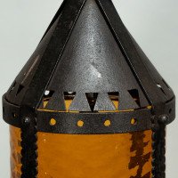 A Large Arts & Crafts Iron Lantern Retaining the Original Dappled Amber Shade - Thumbnail 7