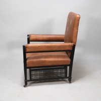 E. W. Godwin Design. Attributed. Anglo-Japanese Armchair with Slightly Curved Pagoda Shaped Arms & Fine Lattice Detailing - Thumbnail 4