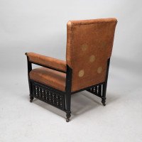 E. W. Godwin Design. Attributed. Anglo-Japanese Armchair with Slightly Curved Pagoda Shaped Arms & Fine Lattice Detailing - Thumbnail 5