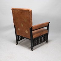 E. W. Godwin Design. Attributed. Anglo-Japanese Armchair with Slightly Curved Pagoda Shaped Arms & Fine Lattice Detailing - Thumbnail 7