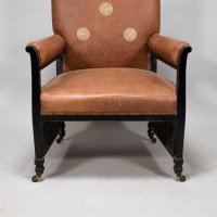 E. W. Godwin Design. Attributed. Anglo-Japanese Armchair with Slightly Curved Pagoda Shaped Arms & Fine Lattice Detailing - Thumbnail 15