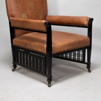 E. W. Godwin Design. Attributed. Anglo-Japanese Armchair with Slightly Curved Pagoda Shaped Arms & Fine Lattice Detailing - Thumbnail 14