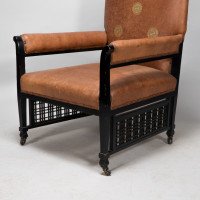 E. W. Godwin Design. Attributed. Anglo-Japanese Armchair with Slightly Curved Pagoda Shaped Arms & Fine Lattice Detailing - Thumbnail 16