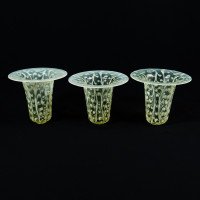 A Set of Three Vaseline Bell Shades with Raised Trailing Leaf Decoration - Thumbnail 2